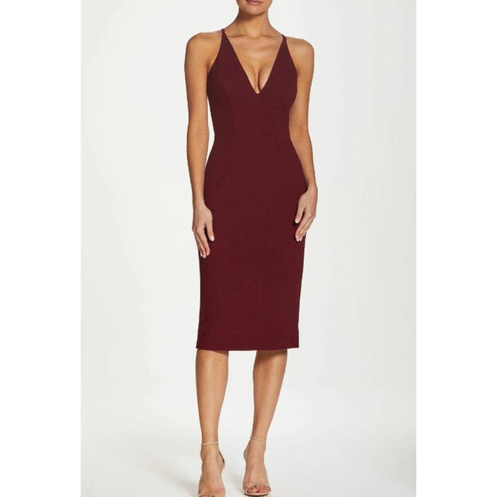 NWOT Dress The Population Lyla Sleek Form-Fitting Sheath Midi Dress Burgundy XS